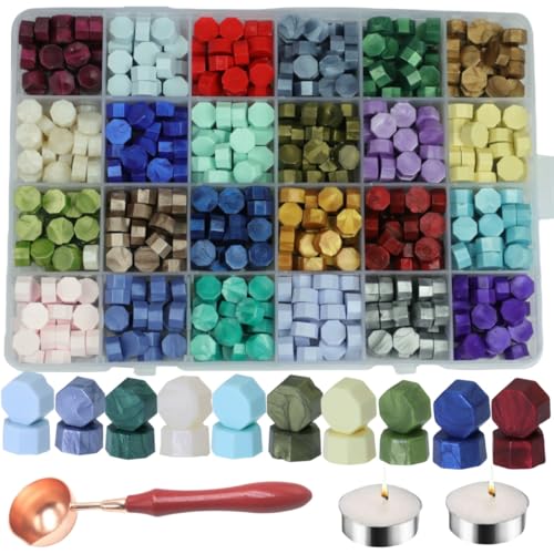 Wax Seal Stamp Kit, 24Pcs Wax Stamp Seal,Vintage Classic Sealing Wax Stamp Head with Wooden Handle for Party Wedding Invitation Cards Envelopes Gift Wrapping Letter (24 Patterns) (B, 24) von Atopbb