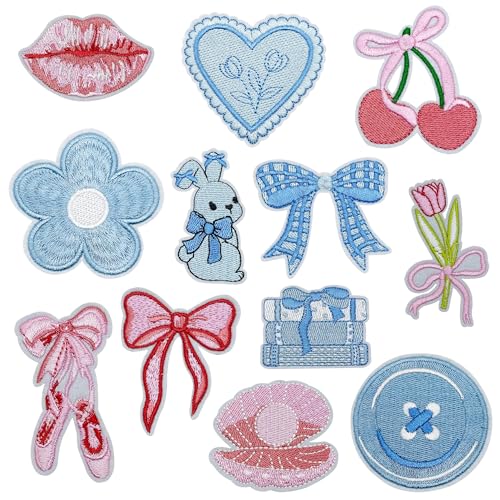 Attuslla 12 Stück Flicken Patches Sticker, Blau und Rosa Patches zum Aufbügeln Aufnäher zum Aufbügeln für Basteln DIY, Kleidung, Kleid, Hut von Attuslla