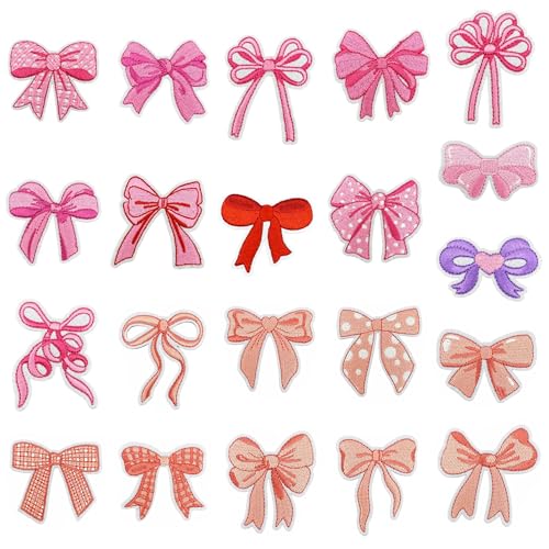 Attuslla 21 Stück Rosa Schleifen Flicken Patches, Patches zum Aufbügeln aus Schleifen für Kleidung, Kleid, Hut, Jeans, DIY Zubehör von Attuslla