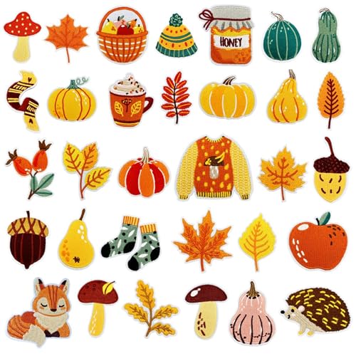 Attuslla 32 Stück Patches zum Aufbügeln aus Thema Herbst, Flicken zum Aufbügeln aus Herbstblatt Kürbis, Aufnäher für Kleidung, Hut, Jeans, DIY Zubehör Attuslla 32 Stück Patches zum Aufbügeln aus Thema Herbst, Flicken zum Aufbügeln aus Herbstblatt Kürbis, Aufnäher für Kleidung, Hut, Jeans, DIY Zubehör von Attuslla