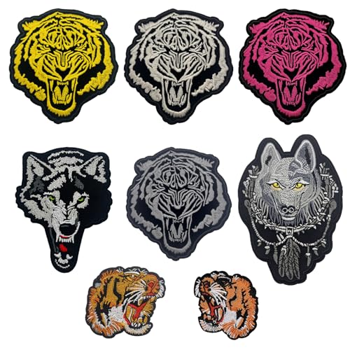Attuslla 8 Stück Applikationen Patches zum Aufbügeln, Tiger Patch Sticker für Kleidung Applikation Flicken zum Aufbügeln Patches für Jeanshosen Hüte, Reparieren und Dekorieren von Attuslla