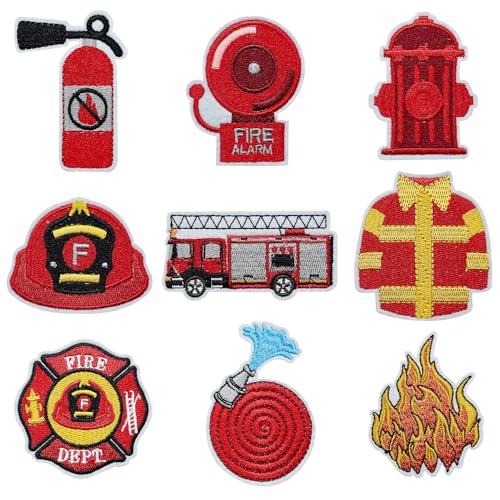 Attuslla 9 Stück Brandbekämpfung Thema Flicken Patches, Patches zum Aufbügeln aus Feuerwehrmann für Kleidung, Kleid, Hut, Jeans, DIY Zubehör von Attuslla