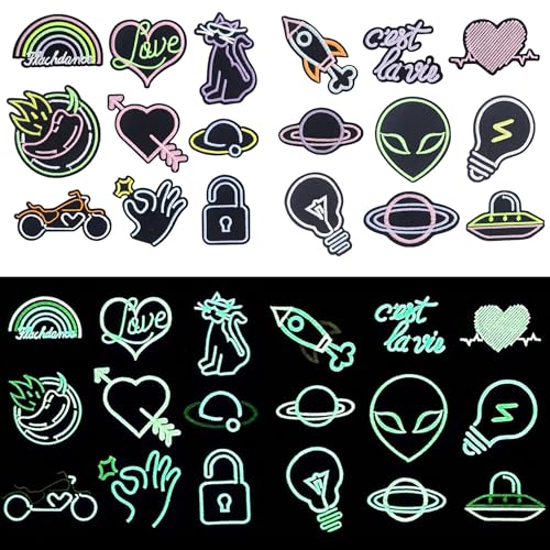 Attuslla 18 Stück Patches zum Aufbügeln Leuchtet im Dunkeln Flicken zum Aufbügeln von Planeten Stil für Jeans, Kleidung, Jacken, Rucksäcke, Hüte, DIY Zubehör von Attuslla
