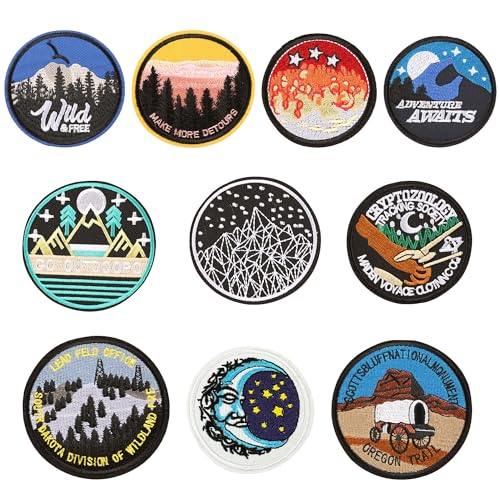 Attuslla Patches zum Aufbügeln, 10 Stück Berg und Wald Patch Aufnäher Thema Camping Applikation Kinder Patches für für DIY T-Shirt Jeans Kleidung Taschen von Attuslla