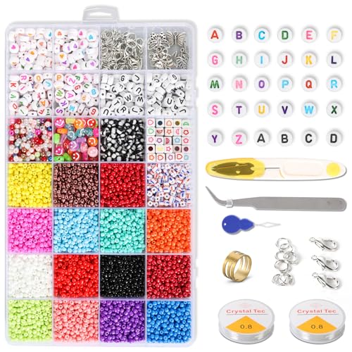 Atybo Perlen zum Auffädeln von Armbändern Set-3000 Stücke Glasperlen 4mm Durchmesser,mit 15 verschiedenen Farben von Glasperlen, Buchstabenperlen und Metallbeschlägen，Sie können Freundschaftsarmbänder von Atybo