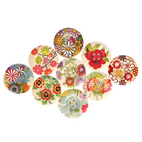 100 Stück Holzknöpfe, 30 mm bemalter Blumendruck Dekorativer Nähknopf zum Nähen Scrapbooking DIY Bastel kleidung ZubehörKnöpfe von Atyhao