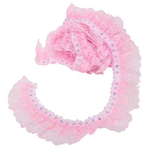 Atyhao 5 Yard Mesh Lace Ribbon, 45 mm Druckpunkte Plissee Trim Mesh Lace Ribbon Nähen Pailletten Gestickt DIY DIY[Rosa] Spitze von Atyhao