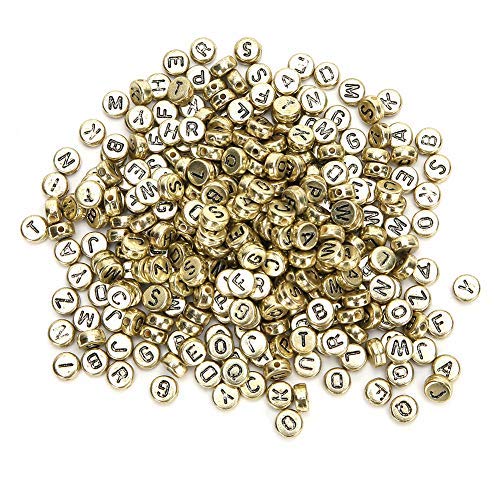 500PCs Acryl Perlen, englische Buchstaben Perlen Acryl Alphabet Perlen mit kleinem Loch Runde DIY handgefertigte Perlen Zubehör für Armbänder Halsketten machen(Gold) von Atyhao