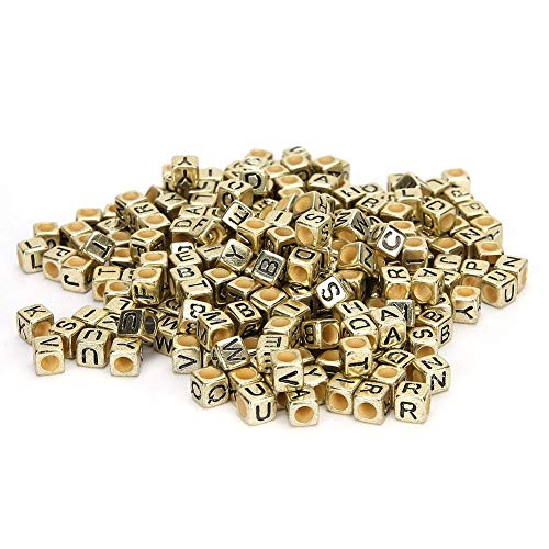 Acryl Perlen, 500 Stück 6mm quadratische Acryl Alphabet Buchstaben Perlen für Schmuck Herstellung DIY Armbänder Halsketten Schlüssel anhänger(Golden) von Atyhao
