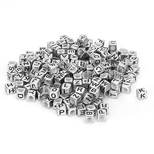 Acryl Perlen, 500 Stück 6mm quadratische Acryl Alphabet Buchstaben Perlen für Schmuck Herstellung DIY Armbänder Halsketten Schlüssel anhänger(Silber) von Atyhao