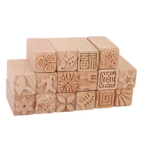 Atyhao Holz Ton Keramik Stempel, 16Pcs Keramik Werkzeuge Briefmarken Ton Dekorative Stempel Handgeschnitzte Briefmarken Buche DIY Ton Keramik Druckblöcke Handwerk Zubehör von Atyhao