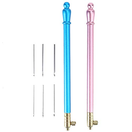 Tambour Hooks, 2Pcs Edelstahl griff Stickerei Häkelnadeln mit 6 Nadeln French Tambour Beading Pailletten Nähen Craft Tool (Pink + Blau)Häkelnadeln von Atyhao