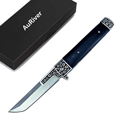 AuRiver Klappmesser Messer Taschenmesser mit Holzgriff Outdoormesser aus Edelstahl mit Einer schwarzen Geschenkbox (Black) von AuRiver