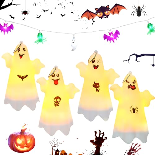 4 Stück Halloween Lichterketten Geist, Halloween Deko Lichterkette Set mit Geflochtenem Nylonseil und String Lights, Kunststoff LED Geister Halloween , Halloween Lichterkette Batterie für Indoor Oder 4 Stück Halloween Lichterketten Geist, Halloween Deko Lichterkette Set mit Geflochtenem Nylonseil und String Lights, Kunststoff LED Geister Halloween , Halloween Lichterkette Batterie für Indoor Oder von Aubess