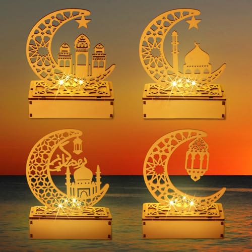 Aubess 4 Stück Ramadan Dekoration Lampe Holz, Ramadan Deko Laterne, Ramadan Deko Holz Led Lampe, LED Mond Stern Ramadan Deko, Ramadan Laterne, Ramadan Tischdeko für Zuhause, Büro, Ramadan Dekoration Aubess 4 Stück Ramadan Dekoration Lampe Holz, Ramadan Deko Laterne, Ramadan Deko Holz Led Lampe, LED Mond Stern Ramadan Deko, Ramadan Laterne, Ramadan Tischdeko für Zuhause, Büro, Ramadan Dekoration von Aubess