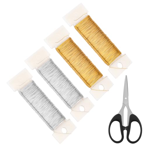 Aubess Basteldraht Dünn, 4 Rollen Blumendraht Zum Basteln, 0.3mmx50m DIY Schmuckdraht, Gold- und Silberdraht Wickeldraht für Blumenarrangements, Geschenkverpackungen oder zum Befestigen von Pflanzen Aubess Basteldraht Dünn, 4 Rollen Blumendraht Zum Basteln, 0.3mmx50m DIY Schmuckdraht, Gold- und Silberdraht Wickeldraht für Blumenarrangements, Geschenkverpackungen oder zum Befestigen von Pflanzen von Aubess