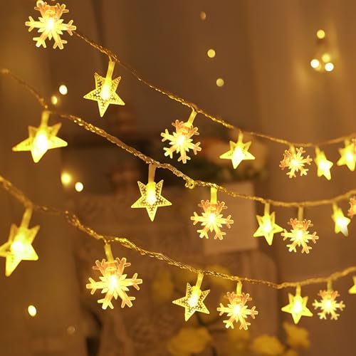 Aubess Lichterkette Sterne, 6M 40 LED Schneeflocke Lichterketten, Fünfzackiger Stern Batteriebetriebene Lichterkette, Weihnachtsdeko Lichterkette für Hochzeit, Schlafzimmer, Geburtstag, Warmes Licht Aubess Lichterkette Sterne, 6M 40 LED Schneeflocke Lichterketten, Fünfzackiger Stern Batteriebetriebene Lichterkette, Weihnachtsdeko Lichterkette für Hochzeit, Schlafzimmer, Geburtstag, Warmes Licht von Aubess