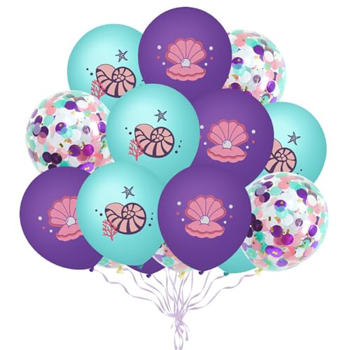 Aublinto Party-Deko Luftballons Geburtstag Happy Birthday Ballon Luftballons Meerjungfrau Seepferdchen Meer Ballons aus violettem Latex 15 teiliges Konfetti Set für Geburtstagspartys Typ 1 von Aublinto