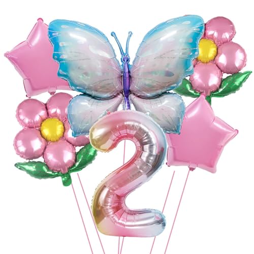 Aublinto Party-Deko Luftballons Geburtstag Happy Birthday Ballon Schmetterling Deko Geburtstag Bunte Flügel-Zahlenballons mit Farbverlauf Mini-Aluminiumfolie ideal Dekoration für den Kindertag Typ 2 von Aublinto