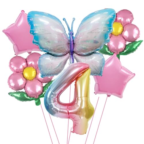 Aublinto Party-Deko Luftballons Geburtstag Happy Birthday Ballon Schmetterling Deko Geburtstag Bunte Flügel-Zahlenballons mit Farbverlauf Mini-Aluminiumfolie ideal Dekoration für den Kindertag Typ 4 von Aublinto