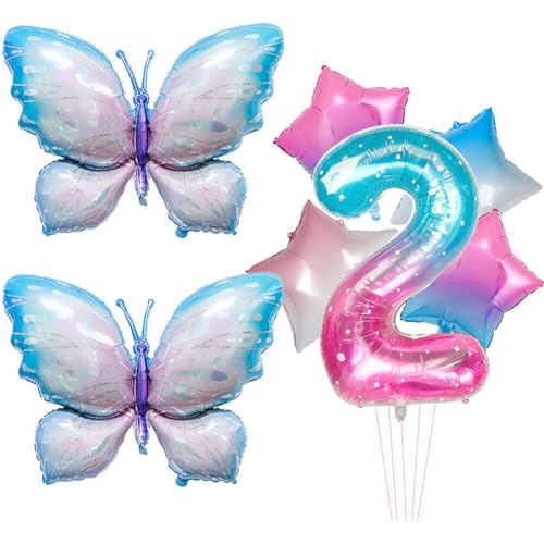 Aublinto Party-Deko Luftballons Geburtstag Happy Birthday Ballon Schmetterling Folienballon Bubble Gradient Fantasy Float Aluminiumfolie 40-Zoll-Set für Baby-Geburtstagsparty-Dekoration Nummer 2 von Aublinto