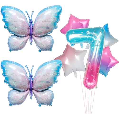 Aublinto Party-Deko Luftballons Geburtstag Happy Birthday Ballon Schmetterling Folienballon Bubble Gradient Fantasy Float Aluminiumfolie 40-Zoll-Set für Baby-Geburtstagsparty-Dekoration Nummer 7 von Aublinto