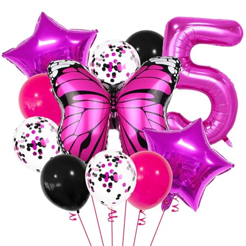 Aublinto Party-Deko Luftballons Geburtstag Happy Birthday Ballon Schmetterling luftballon 32-Zoll für Mädchen Schmetterling Party Kinder Geburtstag Deko Hochzeit Gartenparty Nummer 5 von Aublinto