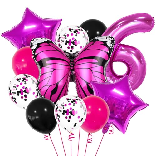 Aublinto Party-Deko Luftballons Geburtstag Happy Birthday Ballon Schmetterling luftballon 32-Zoll für Mädchen Schmetterling Party Kinder Geburtstag Deko Hochzeit Gartenparty Nummer 6 von Aublinto