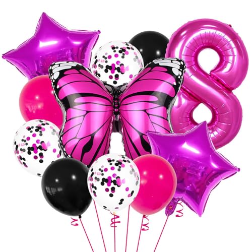Aublinto Party-Deko Luftballons Geburtstag Happy Birthday Ballon Schmetterling luftballon 32-Zoll für Mädchen Schmetterling Party Kinder Geburtstag Deko Hochzeit Gartenparty Nummer 8 von Aublinto
