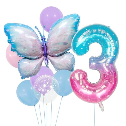 Aublinto Party-Deko Schmetterling Luftballons Geburtstag Mädchen Schmetterlinge Folienballon Geburtstagsdeko Feen mit Band für Themen Party Festival Party Dekoration Nummer 3 von Aublinto