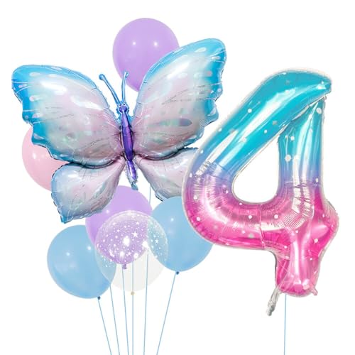 Aublinto Party-Deko Schmetterling Luftballons Geburtstag Mädchen Schmetterlinge Folienballon Geburtstagsdeko Feen mit Band für Themen Party Festival Party Dekoration Nummer 4 von Aublinto