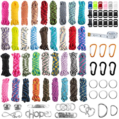 Paracord Set - Paracord 550 Nylonschnur, Paracord Seil Multifunktion Enthält Seilschnalle und Nähnadeln, für Outdoor - Sport, Geeignet für Die Herstellung von DIY Armband (36 Farben Set) von Auckpure