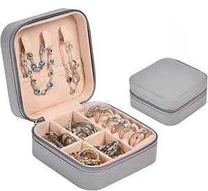 Aucuu Schmuckkasten, Schmuckkästchen Klein Reise für Damen Mädchen, Reiseschmuckaufbewahrung, Schmuckschatulle,Schmuck-Organizer, Schmuckbox, Jewelry Box, Schmuckaufbewahrung, Grau von Aucuu