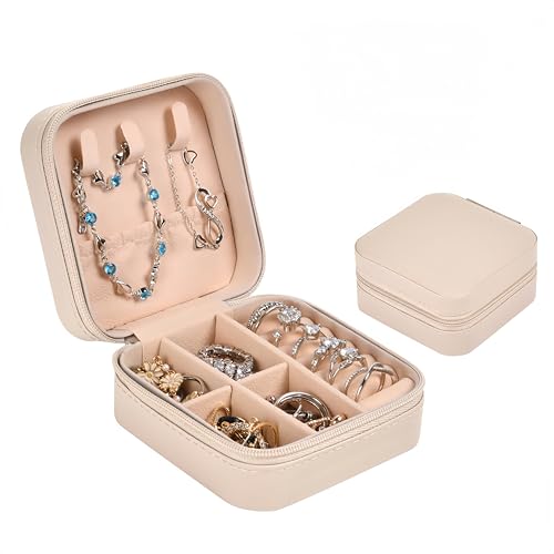 Aucuu Schmuckkasten, Schmuckkästchen Klein Reise für Damen Mädchen, Reiseschmuckaufbewahrung, Schmuckschatulle,Schmuck-Organizer, Schmuckbox, Jewelry Box, Schmuckaufbewahrung, Rosa von Aucuu