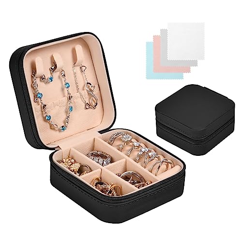 Aucuu Schmuckkasten, Schmuckkästchen Klein Reise für Damen Mädchen, Reiseschmuckaufbewahrung, Schmuckschatulle,Schmuck-Organizer, Schmuckbox, Jewelry Box, Schmuckaufbewahrung, Schwarz von Aucuu