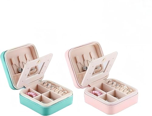 Aucuu Schmuckkasten, Schmuckkästchen Klein Reise für Damen Mädchen, Reiseschmuckaufbewahrung mit Spiegel, Schmuckschatulle,Schmuck-Organizer, Schmuckbox, Jewelry Box, Schmuckaufbewahrung von Aucuu