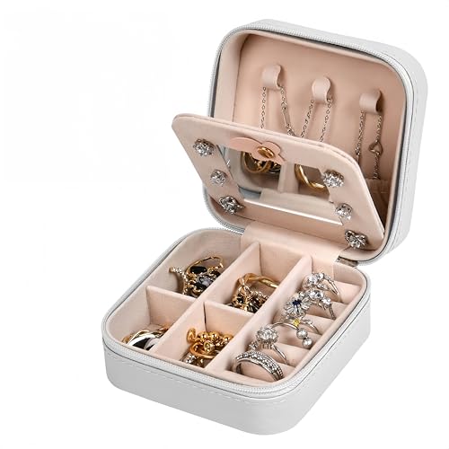 Aucuu Schmuckkasten，Schmuckkästchen Klein Reise für Damen Mädchen, Reiseschmuckaufbewahrung mit Spiegel, Schmuckschatulle,Schmuck-Organizer, Schmuckbox, Jewelry Box, Schmuckaufbewahrung von Aucuu