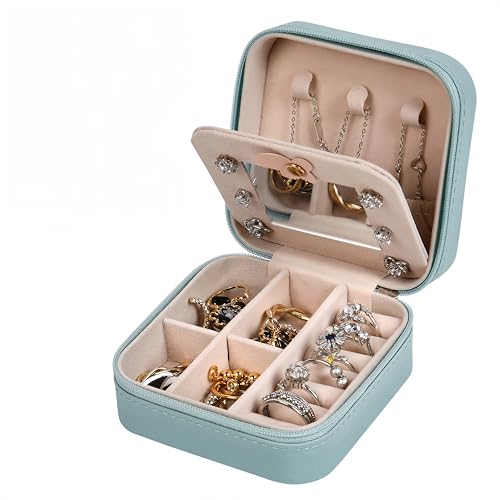 Aucuu Schmuckkasten, Schmuckkästchen Klein Reise für Damen Mädchen, Reiseschmuckaufbewahrung mit Spiegel, Schmuckschatulle,Schmuck-Organizer, Schmuckbox, Jewelry Box, Schmuckaufbewahrung von Aucuu