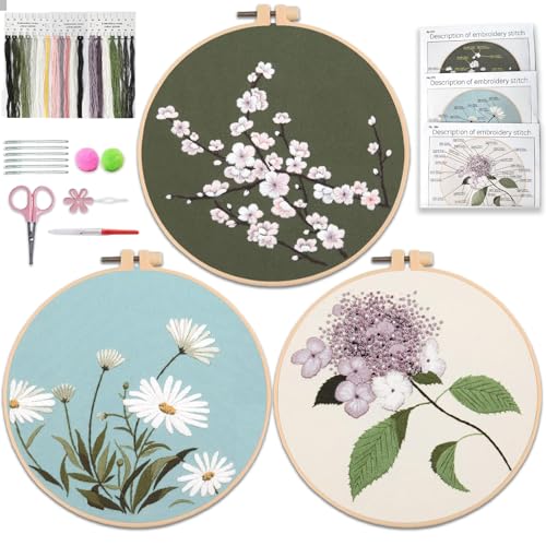 Aucuu Stickset für Anfänger, 3 Stück Sticken Set Erwachsene, Blumenmuster Pflanzen Sticken Set, Embroidery Starter Kits, Kreuzstich Set, Erwachsene Stickerei Set mit 1 Stickrahmen 6 Nadel 19 Stickgarn Aucuu Stickset für Anfänger, 3 Stück Sticken Set Erwachsene, Blumenmuster Pflanzen Sticken Set, Embroidery Starter Kits, Kreuzstich Set, Erwachsene Stickerei Set mit 1 Stickrahmen 6 Nadel 19 Stickgarn von Aucuu