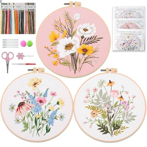 Aucuu Stickset für Anfänger, 3 Stück Sticken Set Erwachsene, Blumenmuster Pflanzen Sticken Set, Embroidery Starter Kits, Kreuzstich Set, Erwachsene Stickerei Set mit 1 Stickrahmen 6 Nadel 34 Stickgarn Aucuu Stickset für Anfänger, 3 Stück Sticken Set Erwachsene, Blumenmuster Pflanzen Sticken Set, Embroidery Starter Kits, Kreuzstich Set, Erwachsene Stickerei Set mit 1 Stickrahmen 6 Nadel 34 Stickgarn von Aucuu