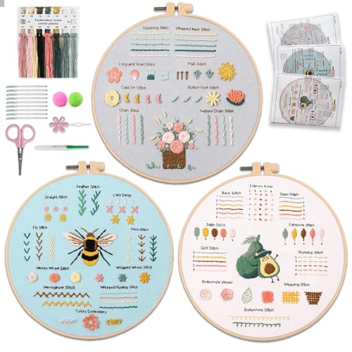 Aucuu Stickset für Anfänger, 3 Stück Sticken Set Erwachsene, Blumenmuster Pflanzen Sticken Set, Embroidery Starter Kits, Kreuzstich Set, Erwachsene Stickerei Set mit 1 Stickrahmen 9 Nadel 12 Stickgarn Aucuu Stickset für Anfänger, 3 Stück Sticken Set Erwachsene, Blumenmuster Pflanzen Sticken Set, Embroidery Starter Kits, Kreuzstich Set, Erwachsene Stickerei Set mit 1 Stickrahmen 9 Nadel 12 Stickgarn von Aucuu