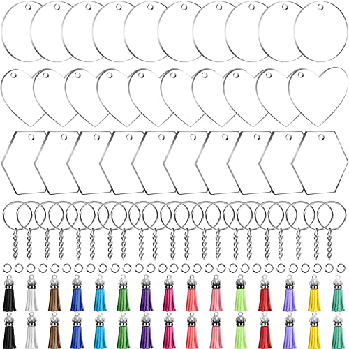Acryl-Rohlinge für Schlüsselanhänger, 120-teiliges Acryl-Blanko-Ornament-Set mit 30 transparenten Rohlingen, Lederquasten, DIY-Schlüsselanhängerherstellung, Festival-Dekoration Acryl-Rohlinge für Schlüsselanhänger, 120-teiliges Acryl-Blanko-Ornament-Set mit 30 transparenten Rohlingen, Lederquasten, DIY-Schlüsselanhängerherstellung, Festival-Dekoration von Audab