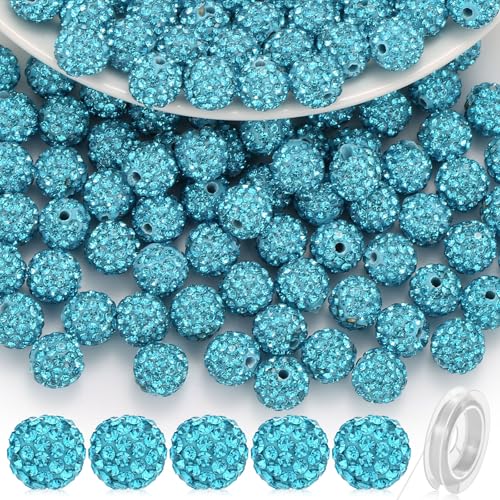 Strassstein-Perlen aus Ton, 10 mm, zur Schmuckherstellung, glitzernde Strassperlen mit elastischer Schnur für Armbänder, Halsketten, Ohrringe, Schmuckherstellung, Türkis, 120 Stück Strassstein-Perlen aus Ton, 10 mm, zur Schmuckherstellung, glitzernde Strassperlen mit elastischer Schnur für Armbänder, Halsketten, Ohrringe, Schmuckherstellung, Türkis, 120 Stück von Audab