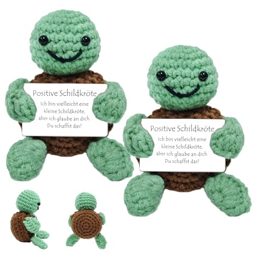 Audasi 2 Stück Lustige Positive Schildkröte Geschenke, Emotionelle Unterstützung Schildkröte Mini Hand Gestrickt Critters Tier Cute Stuff Schildkrötes Schreibtisch Dekor Inspirative Geschenke Deutsch von Audasi