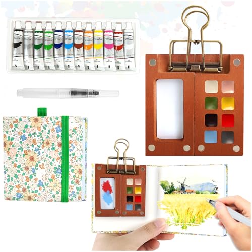 Audasi 5 Stück Mini Malkasten Aquarell Set, 8 Gitter Mini Aquarell Travel Set Tragbare Aquarell Palette Reise Wasserfarbpalette Tragbare Aquarellpalette Reiseset für Maler, Künstler, Studenten von Audasi