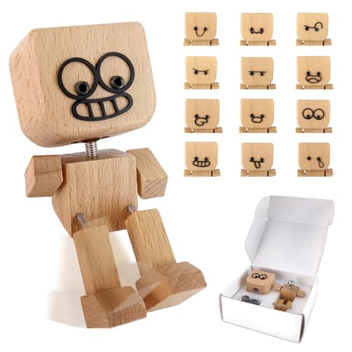 Audasi SchüTtelmann Aus Holz, Kleine Holzfigur mit 12 AusdrüCke Wackelnder holzmann Handgefertigter Wackelfigur Wackelfigur Auto für Armaturenbrett Autozubehör Schreibtisch Dekoration Figurine von Audasi