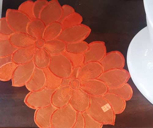 Aude Home Deckchen 2er Packung Tischdeckenset Bestickt 30x45cm oval Organza Orange (30x45 ov) von Aude Home