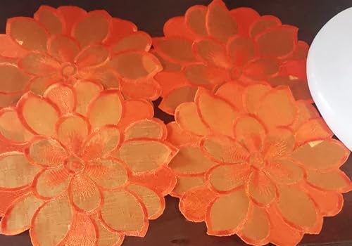 Aude Home Deckchen 4er Packung Tischdeckenset Bestickt 20cm rund Organza Orange (20 rd) von Aude Home