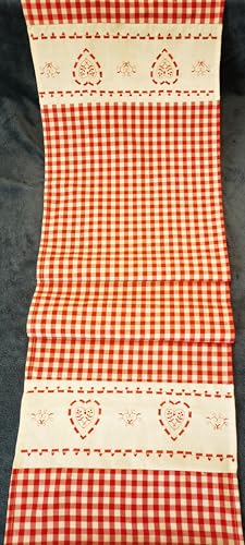 Aude Home Tischläufer 40x150 Bestickt Landhaus Serie Karo-Herz rot (40x150) von Aude Home