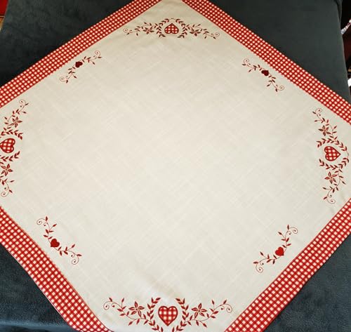 Tischdecke 85x85 Bestickt Karo-Herz rot (85x85) von Aude Home